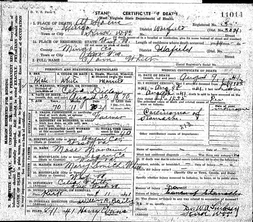 Tom Whitt Death Certificate